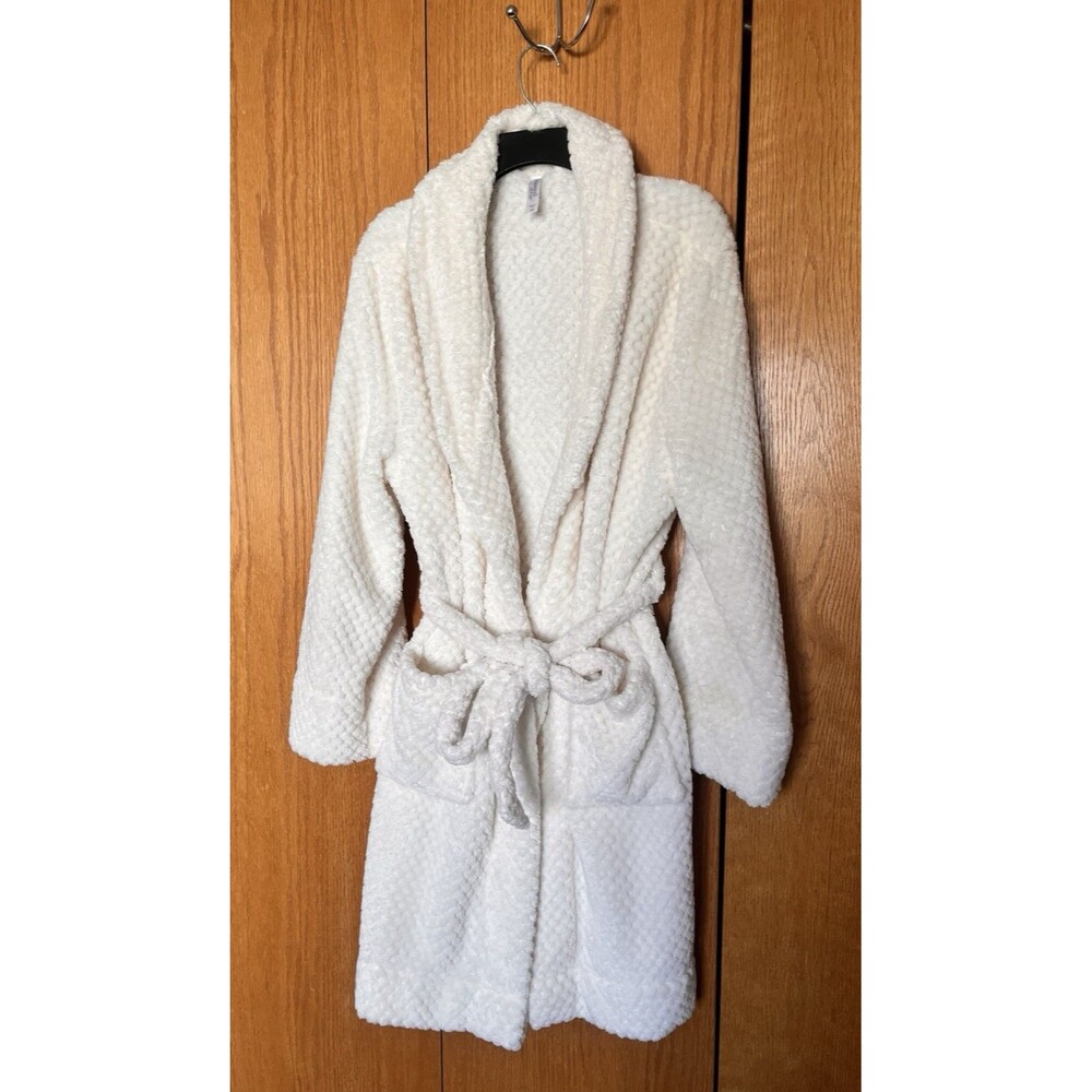 Tranquil & True Plush Bath Robe Women's Size 1X with Pockets & Belt - Ivory